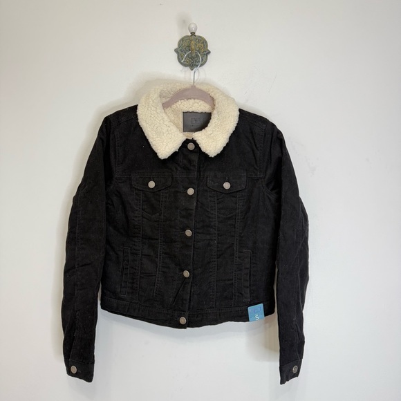 BBJ Black Corduroy Sherpa Lined Trucker Style Jacket Women’s Size Small NWT - Picture 1 of 14